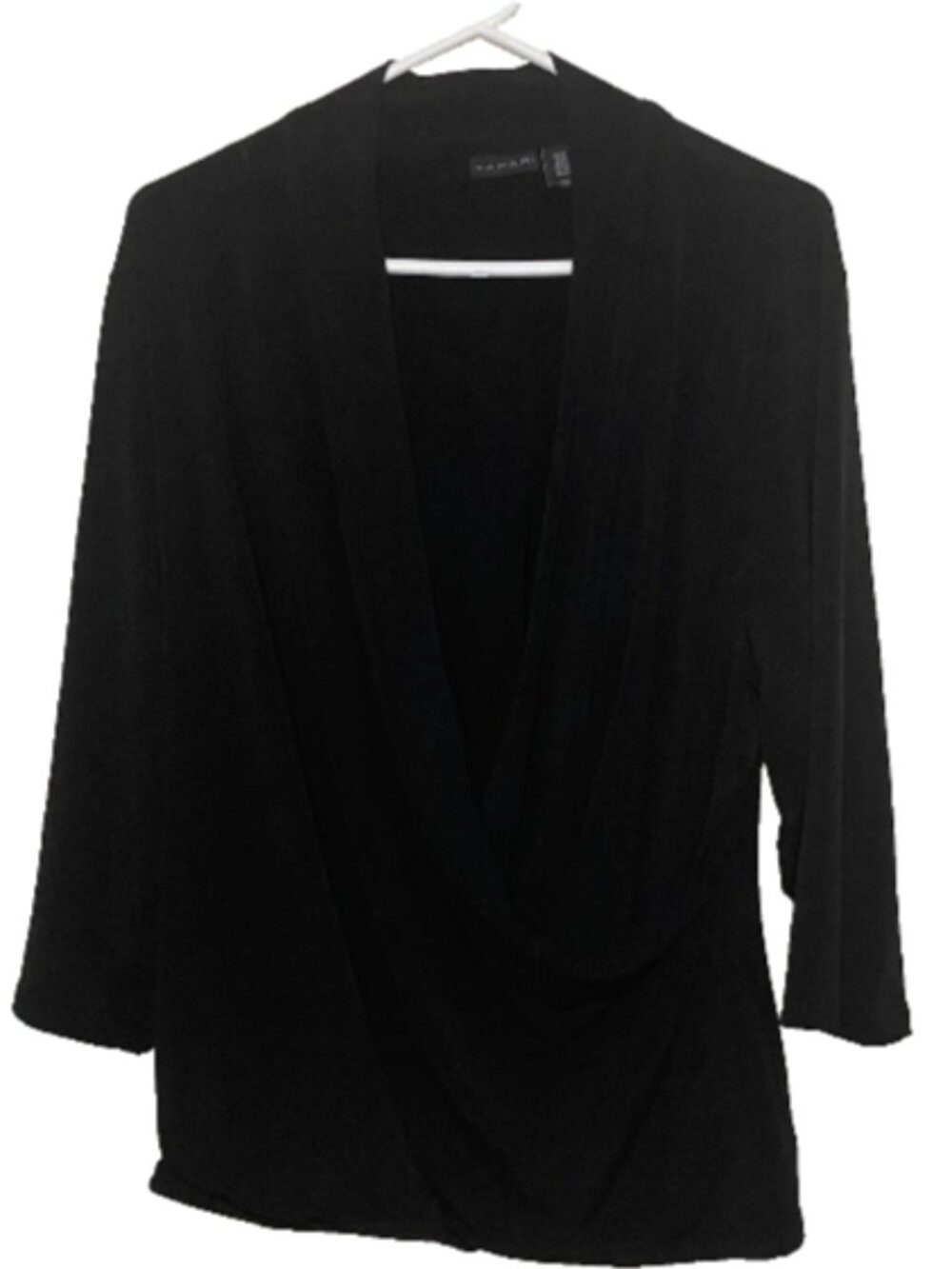 Tahari 2X Women's Plus Size Solid Black Faux Wrap Top Blouse